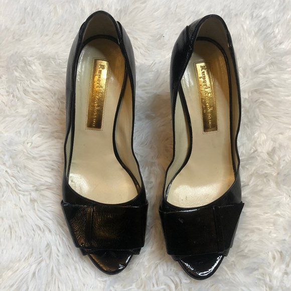 RUPERT SANDERSON BLACK OPEN TOE PATENT LEATHER  PUMPS SHOES  7 - Picture 5 of 9